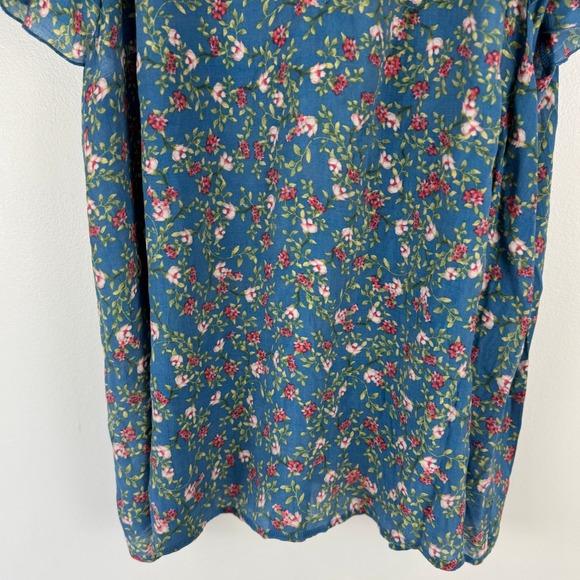 Nanette Lepore Blue Floral Ruffle Sleeve V-Neck Blouse Top Womens XL RN 103715 - Picture 11 of 14